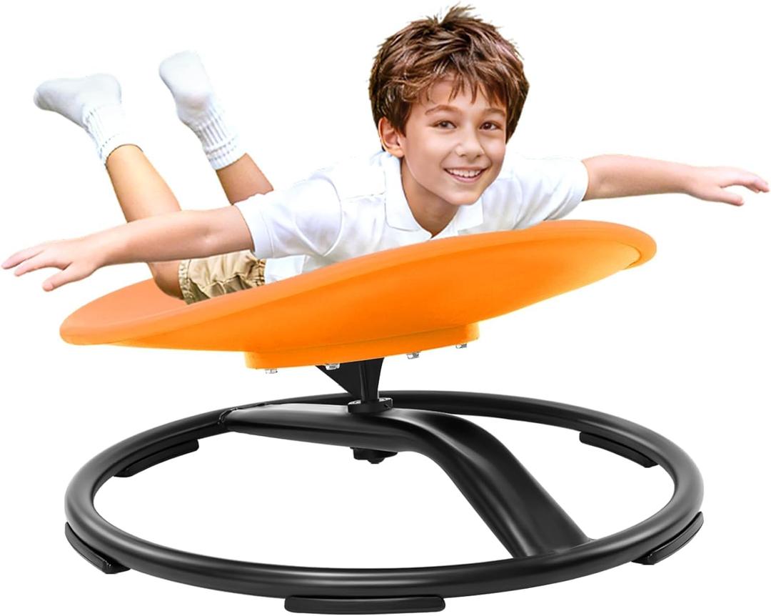 Zhenx Spinning Chair for Autistic Kids (Ages 3-18) - 220LBS Capacity Sensory Swivel Seat - Sensory Toy for Teens with ADHD/Autism - Sit and Spin Calming Gift to Improve Focus & Body Balance (Orange)