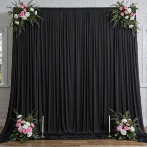 10ftx12ft Black Wrinkle-Free Wedding Backdrop Curtain -Silky Washable Black Polyester Drapes for Baby Showers, Birthday Parties, Photography, and Wedding Receptions-2 Panels 5FTx12FT