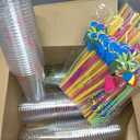 Dandat 100 Sets Hawaii Laua Party Cup 100 Pcs 12oz Plastic Tropical Coconut Cups with 100 Pcs Straws Disposable Clear Drinking Drinkware for Summer Beach Birthday Bachelorette Party Favors(Tropical)