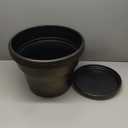 Plant Planters Pots Set of 4 Pack 8 Inch, Plastic Flower Pot For Indoor Plants With Drainage Holes & Trays, Resin Decorative Container Sets With Saucer For House Outdoor Garden Planters Dark Gold