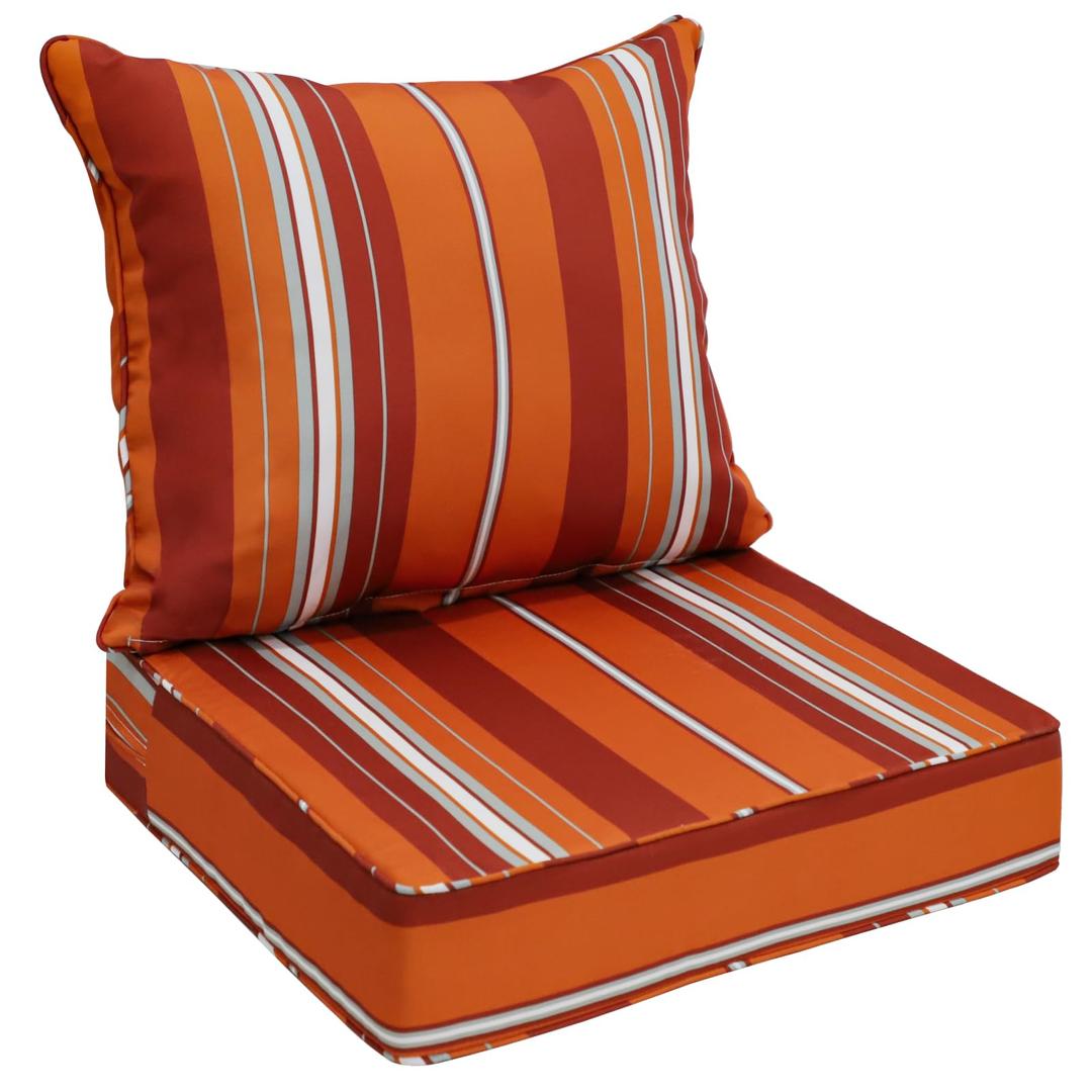 EAGLE PEAK Outdoor Deep Seat Patio Seat Cushion Set, 24 x 24 x 5 inch, 2-Piece Back Chair Cushion, 1 Pack, Red Stripe