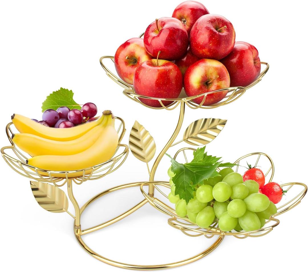 Rose-Inspired 3-Tier Fruit Basket - Elevate Your Kitchen with Functional Elegance,Stylish fruit and vegetable baskets for the modern kitchen (gold) (Gold)