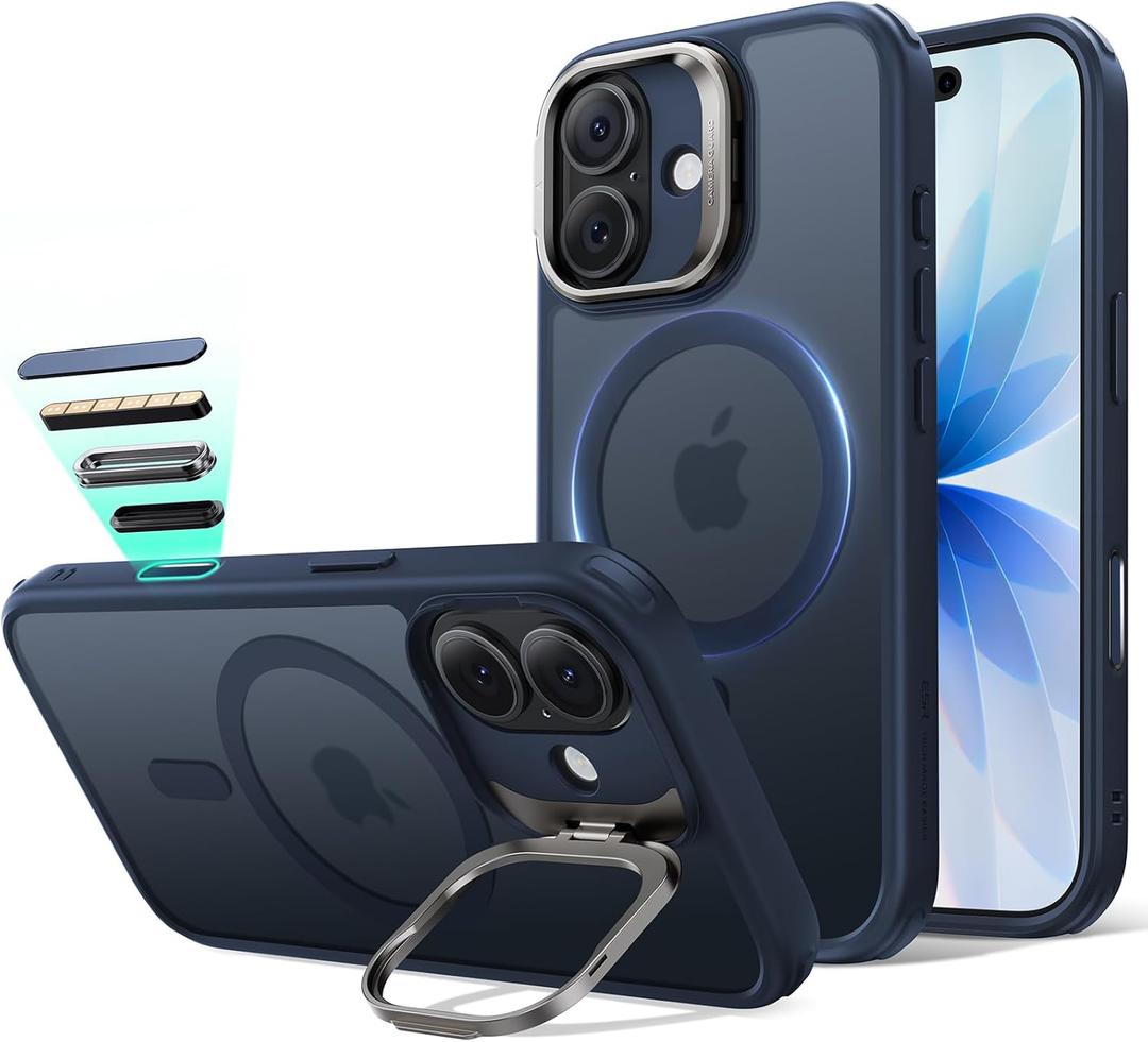 ESR for iPhone 17 Case with Stash Stand, Camera Control Cover Compatible with MagSafe, Military-Grade Drop Protection Magnetic Phone Case, Scratch-Resistant Back Cover,Frosted Blue