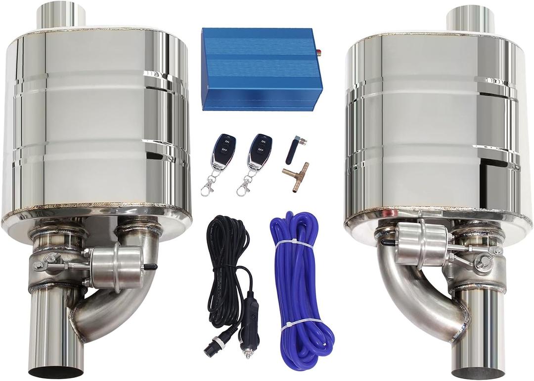 Valved Muffler Kit, Perfommance Exhaust Muffler Normally Closed Vacuum Valve Cutout Single Inlet Single Outlet (63mm/2.5in muffler kit)
