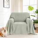MYSKY HOME Oversized Armchair Couch Cover for 1 Cushion Couch, Washable Sofa Protector, Chair Chenille Couch Covers, Wingback Chair Cover Sofa Covers Sofa Throw Sofa Slipcovers, 71"X91", Sage Green (Tassels Edge-sage)