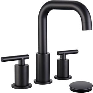 Widespread Bathroom Faucet Matte Black, 8 inch 2 Handles 3 Hole Black Bathroom Faucet with Pop Up Drain Assembly and Water Faucet Supply Hose, Black Bathroom Faucets for Sink 3 Hole CH3166BK