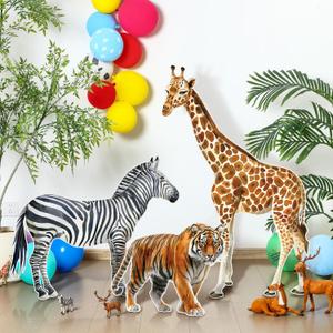 Amyhill 3 Pcs Jungle Safari Animal Cardboard Cutout Standup Life Size Safari Birthday Party Decorations Tiger Giraffe Zebra Cardboard Cutouts for Baby Shower Birthday Party Photo Backdrop Favors