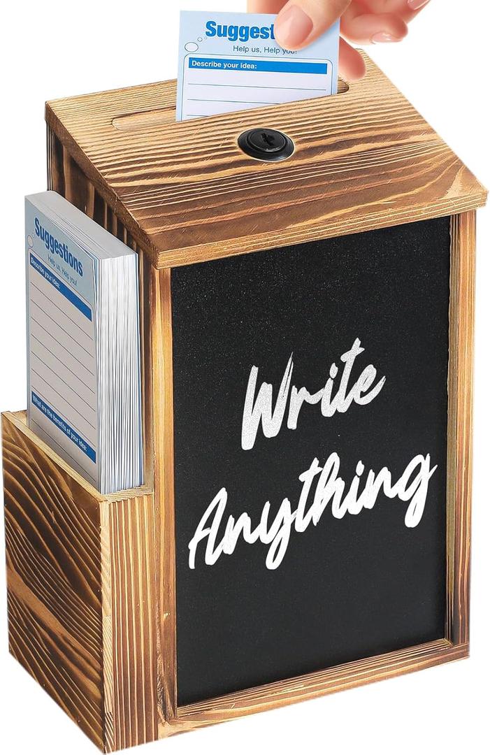 Uniclife Wood Suggestion Box, Wooden Donation Boxes for Fundraising, Prayer Boxes with Chalkboard and 50 Suggestion Cards, Ballot Boxes Tip Drop Box for Wedding Church & Classroom
