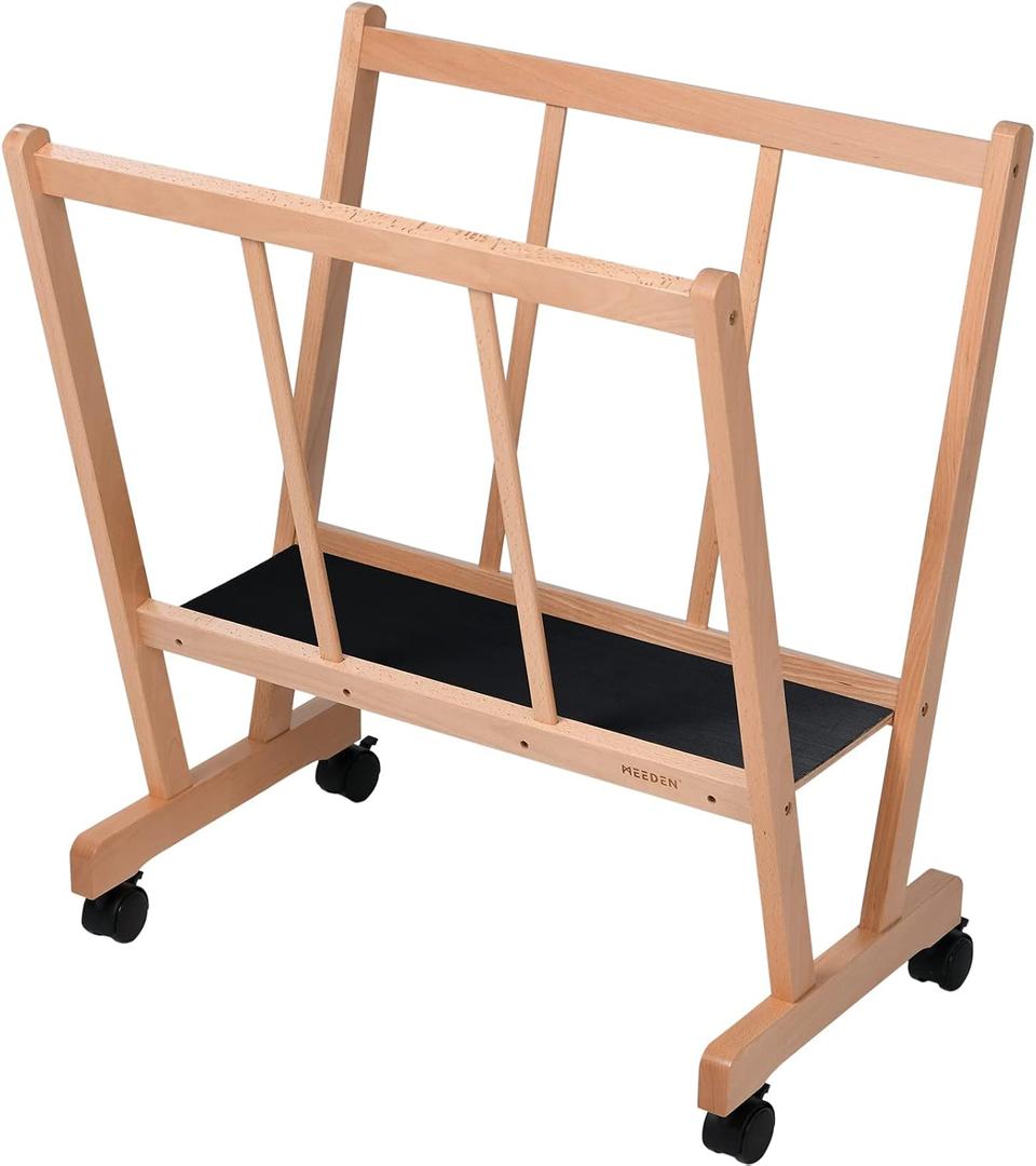 MEEDEN Wood Large Print Rack with Castors, Artist Storage and Display, Premium Drying Rack, Storage for Canvas, Prints, Panels, Posters, Holds Artworks Up to 47", Natural