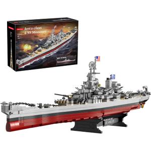 Military Series World War II Battleship Building Kit, 2228 Pieces USS Missouri Compatible with Lego Military Army Set for Adults WW2, Toy Gift Boat Building Block for Teens Kids 8-12 Model Home Decor