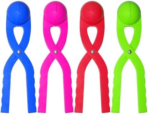 JEEFUD Snowball Maker Snow Ball Toys Games with Handle for Kids Outdoor Winter Snowball Fight Maker Tool Clip- Winter Snow Toys for Toddlers Kids Ages 4-7,4 Pack(Blue,Magenta, Red, Green)