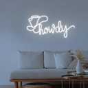 Howdy Neon Sign Led Cowboy Cowgirl Hat Western Wall Art Decor Neon Light Up Signs for Bar Party Home Bedroom Dorm 20 inches (White)
