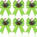 Syhood 6 Pcs Christmas Velvet Bow with Pine Cones Pine Needles Berries Xmas Lime Green Ribbon Bow Ornaments 6.3 x 5.1 Inch for Christmas Tree Wreath Garden Fireplace Crafts DIY Decor