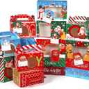 24 Pcs Christmas Cookie Boxes with Window 2 Styles Christmas Bakery Boxes with Tags Strings Xmas Party Cupcake Treat Candy Containers for Xmas Pastry Packaging Supplies