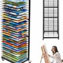 Art Drying Rack with 27 Removable Shelves,Art Drying Rack for Classroom with Locking Wheels,Art Canvas Storage Rack for Classrooms & Art Studios, Black