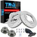 TRQ Front Performance Brake Pad & Rotor Kit Brake Pads Brake Rotors Set Wheel Hub Bearing Assembly Ceramic Premium G-Coated Compatible with 1997 Acura CL 1990-1997 Honda Accord