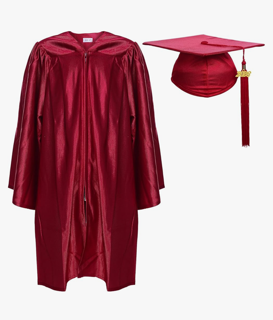 Newrara Unisex Shiny Kindergarten Graduation Gown Cap with Tassel Maroon Size 33"