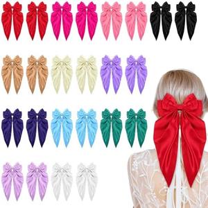 24 Pcs Satin Bows for Hair, Large Hair Bows for Women with Long Tails - Oversized Satin Hair-Bow Clips in 12 Colors (2 Each) for Women - 15 x 7.8 Inches