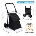 2-in-1 Foldable Grocery Cart with Seat, Portable Utility Cart & Hand Truck, 32.5 Gal Removable Waterproof Bag, Heavy Duty Collapsible Shopping Trolley, 132 lbs Capacity, Black