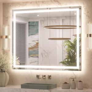 Keonjinn 42 x 36 Inch LED Bathroom Mirror with Lights, Bighter Frontlit & Backlit Vanity Mirror with Stepless Dimmable 3-Color, Anti-Fog Mirror for Wall, HD Tempered Glass, Memory Founction, CR90+