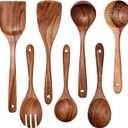 Wooden Non-Stick Kitchen Pan Toolset 7 Pieces Set,100% Natural Teak Kitchen Utensils Spatula, Wooden Cooking Utensils Spoons, Fried Spatula and Salad Fork