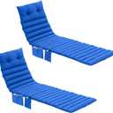Kigley Outdoor Lounge Chair Cushions Set of 2, 72.8 x 24 x 2.3 Inch Patio Chaise Lounge Cushion with 3 Side Pockets Non-Slip Buckles, Fade and Water-Resistant Poolside Recliner Pads(Blue)