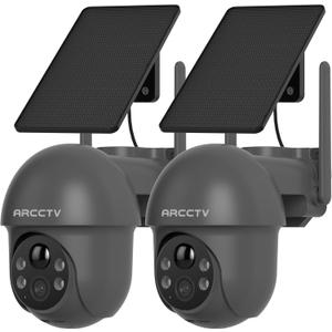 ARCCTV Security Cameras Wireless Outdoor Solar, 4MP 360 View Battery Powered Outdoor Camera, Night Vision with Spotlight, 2-Way Audio, PIR Motion Sensor, 2.4G/5G Dual Band WiFi, Grey (2 Pack)