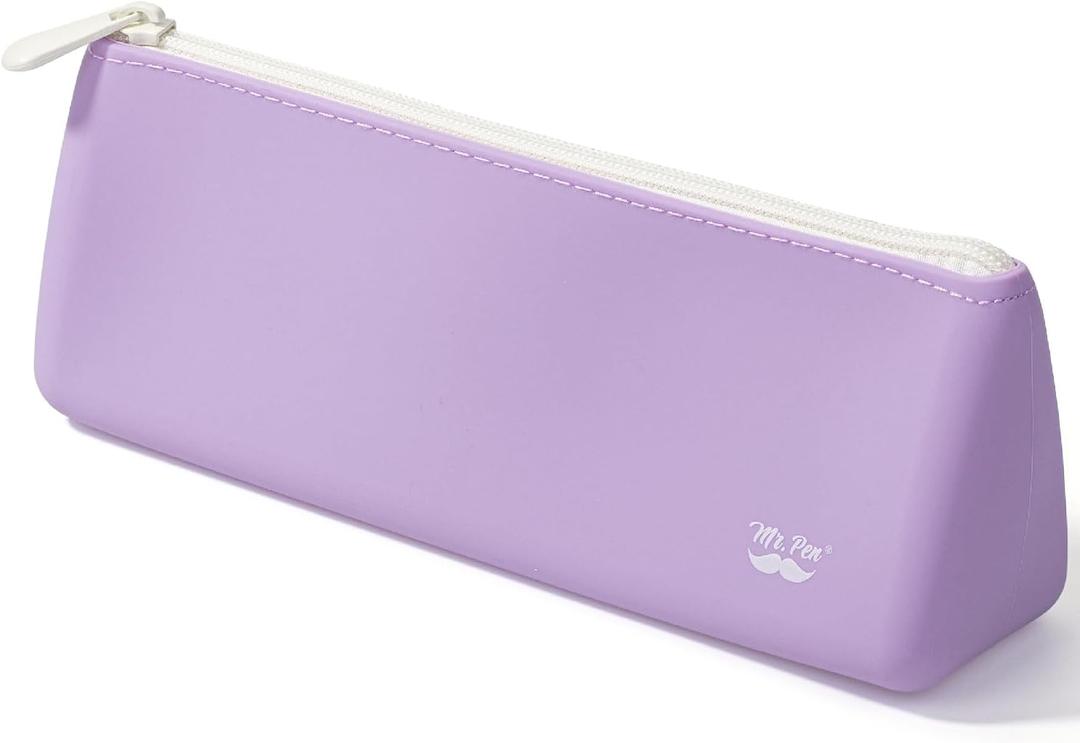 Mr. Pen- Silicone Pencil Case Pouch, Pastel Lavender, Aesthetic Triangular Design, Multipurpose, Aesthetic Pencil Case Small, Silicone Makeup Bag