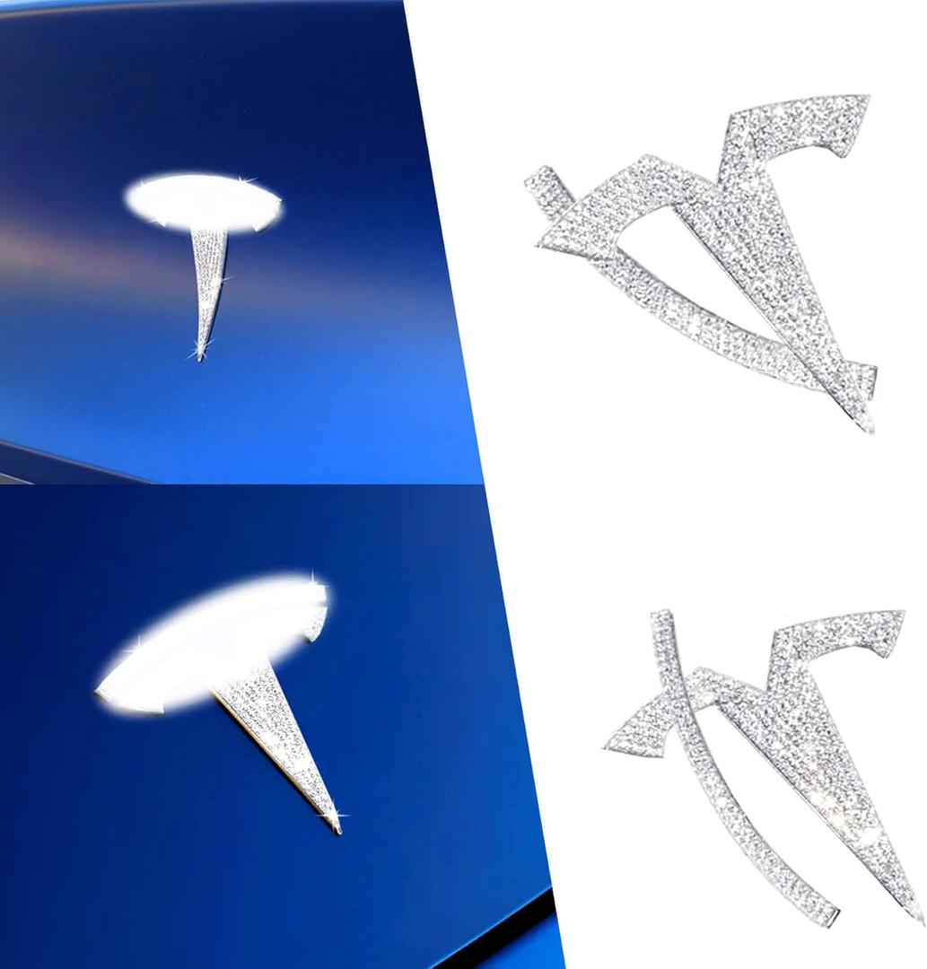 Bling Bling Rhinestone Logo Emblems for Tesla Model 3 2017-2023,4 Pcs Emblems Stickers for Front Trunk, Rear Trunk, Bedazzled Accessories for Model 3.