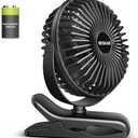 BESKAR Portable Clip on Fan Rechargeable, 4 Speeds Small Battery Operated Fan, USB Desk Fan with Strong Airflow, Sturdy Clamp for Golf Cart Office Outdoor Travel Camping (Black)
