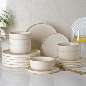 AmorArc Stoneware Dinnerware Sets for 6,Reactive Ceramic Plates and Bowls Set,Highly Chip and Crack Resistant | Dishwasher & Microwave Safe | Round Dishes Set Service for 6, (18pc)
