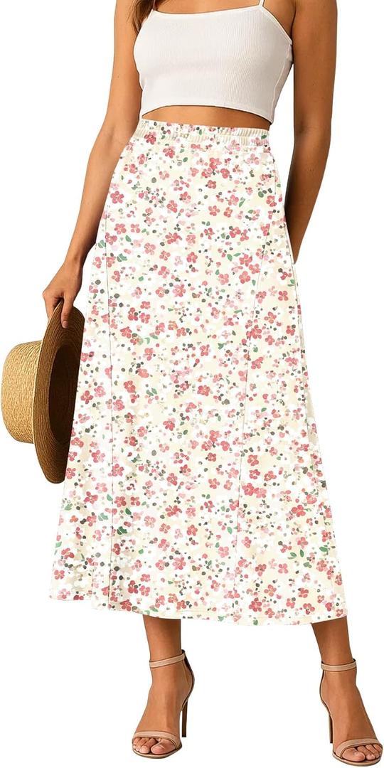 YSYOKOW Long Skirts for Women Flowy Elastic High Waist Midi A-line Skirt for 2026 Casual (XL)