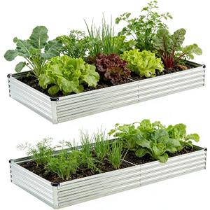Foxlang 8x4x1ft(2 PCS) Galvanized Raised Garden Bed,Outdoor Planter Box Metal Patio Kit Planting Bed for Vegetables Flowers Herb,Silver