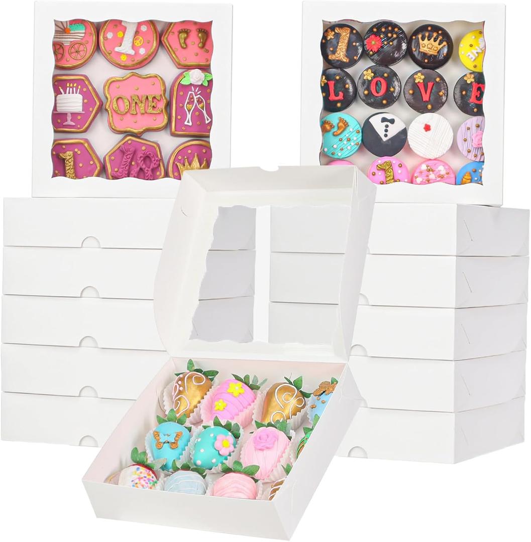 TEMLQPACK 15pcs 8x8x2 Inches White Bakery Boxes for Christmas - Cookies, Chocolate Covered Strawberries, Cakesickles, Brownies, Chocolate Truffles