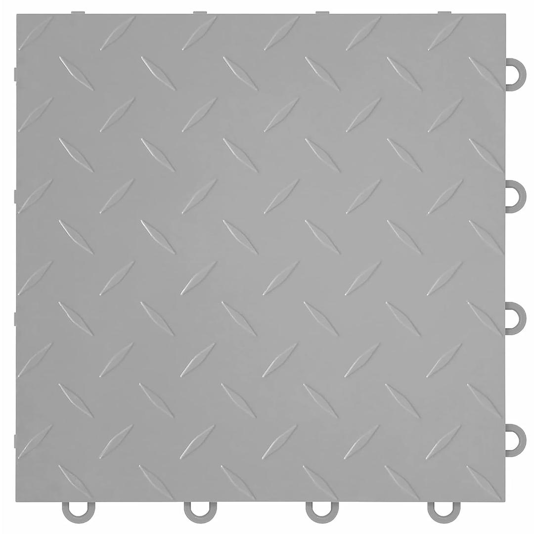Nitro Tiles by FlooringInc 12" x 12" Interlocking Garage Floor Tiles, Diamond Pattern Heavy Duty Polypropylene Flooring, Modular Snap-Together Non-Slip Floor Tile, Gunmetal, 52-Pack (52 Sq Ft)