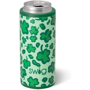 Swig Life Skinny Can Cooler, 12oz Insulated Slim Can Holder, Stainless Steel Cans Cooler, Covers for Tall Beer Bottles, Beach Accessories for Women (Lucky Leopard)