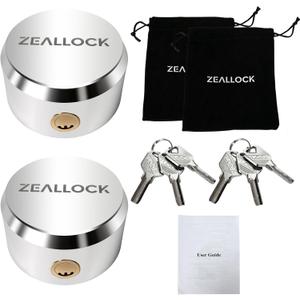 Premium Puck Lock with Hidden Shackle, Aluminum Alloy Padlock for Trailer, RV, Storage Unit, Truck, Van Security, Anti-Cut & Anti-Drill(Silver, 2 Pack)
