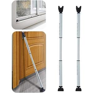 HoneSecur 2 Pack 2-in-1 Door Security Bar & Sliding Patio 28″ Door Stopper Security Jammer Bar Child Proof Adjustable Constructed of High Grade Iron Window Doors Security Bars, White