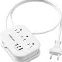 European Travel Plug Adapter,Travel Power Strip with 3 Outlets & 3 USB(3.4A), Type C US to EU Plug Adapter, International Power Adapter with 3 FT Extension Cord for Germany Italy Spain France White. (02-White 17W)