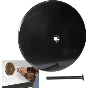 7" Black Decorative Cleanout Access Covers Plate, Flat Design Cover and Seals CO2530-SS7 For Back Deck Drains and Plug Hole with Large Center Securing Screw, Stainless Steel, Round