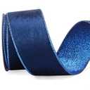 Ribbli Royal Blue Velvet Wired Ribbon 2.5 Inch Royal Velvet with Blue Glitter Christmas Ribbon for Christmas Tree Decoration Big Bow Gift Wrapping Crafts Wreaths Supplies- 10 Yards