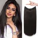 REECHO Invisible Wire Hair Extensions with Transparent Headband Adjustable Size Removable Secure Clips in Straight Secret Hairpiece for Women (24 Inch (Pack of 1), Darkest Brown)