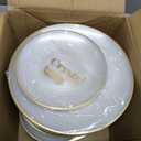 PLASTICPRO 32 Pieces Crystal Design Plastic Plates Combo Pack 7 inch and 10 inch Gold Rim Elegant Disposable Plates, Pearl White