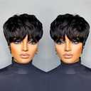 Pixie Cut Wig Human Hair Short Pixie Cut Wigs for Black Women Human Hair Glueless Pixie Wig Short Layered Brazilian Virgin Human Hair Wigs For Women Color 1B#, 2 Pieces
