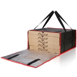 Bodaon Pizza Bags for Delivery, 20" x 20" x 10" Pizza Warmer Bags for Carry Hot, Insulated Pizza Delivery Bag for Commercial Use, Pizza Carrier for Food Delivery & Catering, Food Delivery Accessories (Black/Red)