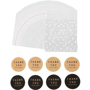 400PCS White Polka Dot Treat Bags Set Self Adhesive Candy Cookie Bags Set, 200 Cellophane Bags + 200 Thank You Sticker for Bakery Biscuit Chocolate Snacks Dessert (5.5x5.5Inches)