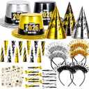 Atonofun 2026 New Years Eve Party Supplies for 24 Guests, 60 Pcs New Year Eve Party Hats and Horns, Headband, Tattoos, Blowouts 2026 New Year Party Favors