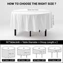 MRJ Round Tablecloth 90 Inch Washable Resistant Wrinkle Polyester Table Cloth White Fabric Table Cover for Buffets Parties Picnics