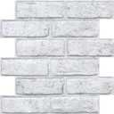 3D Faux Brick Peel and Stick Wall Panels, White with Gray Spots, Small Size, Ultra-Light Thin PVC Fake Brick Decorative Tiles DIY Interior Decor, 10 Pcs of 12"X12", Not Real Brick