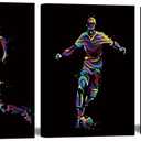 VANSEEING 3 Piece Sports Canvas Wall Art for Boys Room Soccer Ball Particle Silhouette Poster Giclee Print Football Pictures Painting Framed Ready to Hang Boys Kids Room Gym Decor 12x16inchx3pcs